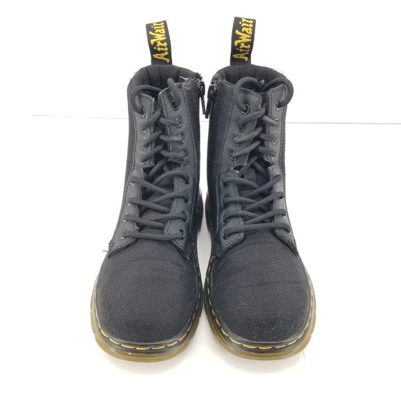 Dr. Martens Doc Combs J Combat Lace Up Boots Canvas Zip Black Youth Kids Size 1 - Picture 2 of 9